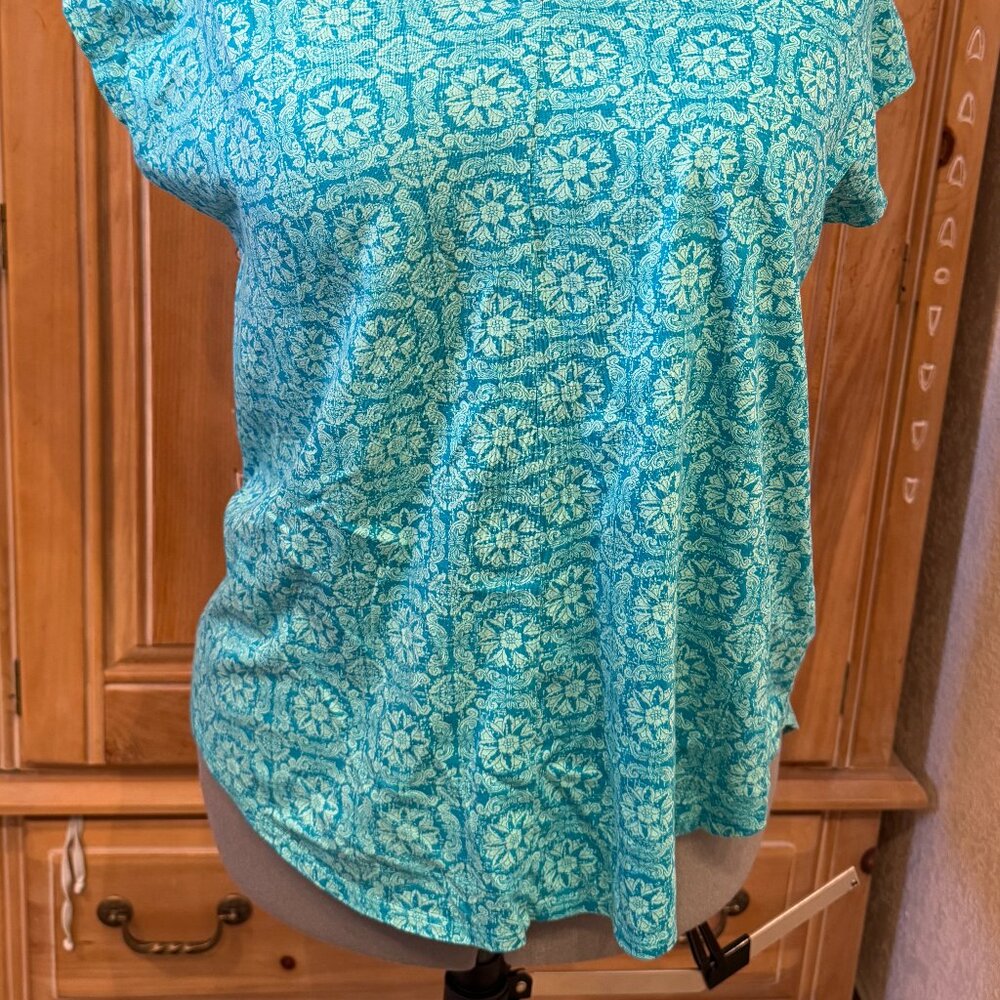 Soft Surroundings Turquoise Pattern Blouse Size L - image 2
